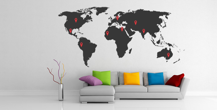 Označi obiskane lokacije kar na stenski nalepki